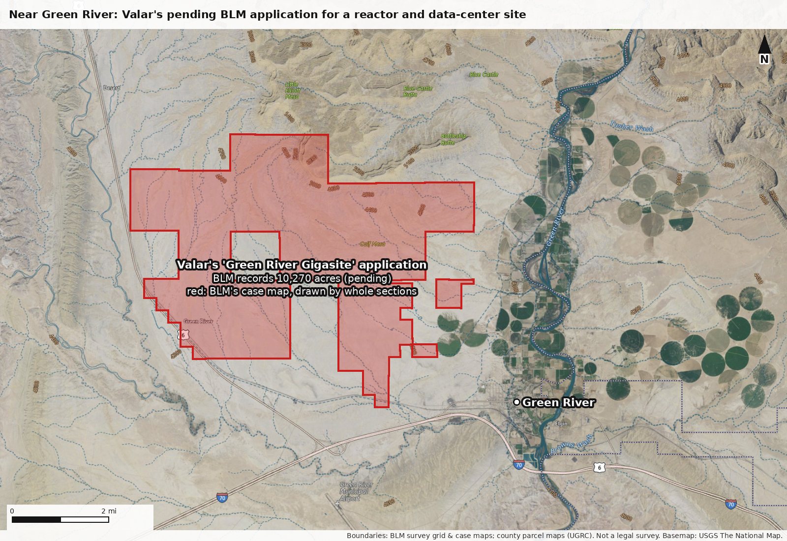 Near Green River: Valar's pending BLM application for a reactor and data-center site